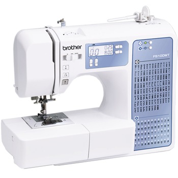 Masina de cusut computerizata Brother FS100, 100 modele cusaturi, ecran LCD, buton start/stop, buton limitare viteza, dispozitiv de infilare, latimea si pasul reglabile, 7 modele butoniera 1 pas, iluminare LED, pedala de picior, 850 imp/min. alb Masina de cusut computerizata Brother FS100, 100 modele cusaturi, ecran LCD, buton start/stop, buton limitare viteza, dispozitiv de infilare, latimea si pasul reglabile, 7 modele butoniera 1 pas, iluminare LED, pedala de picior, 850 imp/min. alb