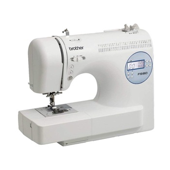 Masina de cusut computerizata Brother FS60, 60 cusaturi, ecran LCD, 7 modele butoniera 1 pas, iluminare LED, pedala de picior, 850 imp/min, Alb Masina de cusut computerizata Brother FS60, 60 cusaturi, ecran LCD, 7 modele butoniera 1 pas, iluminare LED, pedala de picior, 850 imp/min, Alb