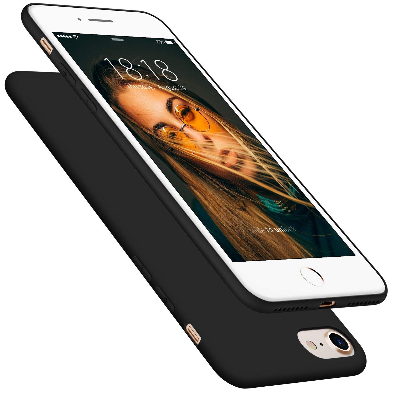 Husa Kabelwelt GKWQCHS145 pentru Apple iPhone 7/8, Capac premium silicon slim, Negru mat