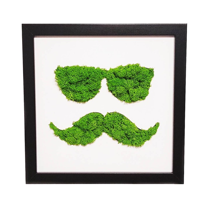 Tablou cu licheni mustache Elli's Blooming Garden, green, Verde, negru, 25x25 cm