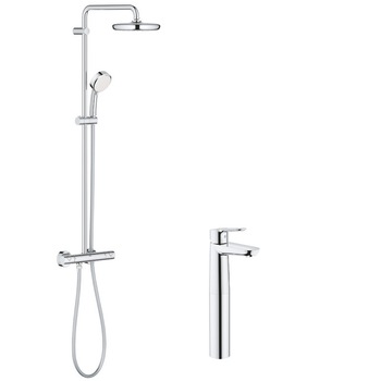 Pachet Coloana dus termostat Grohe Tempesta 210 + baterie lavoar Bauedge XL Pachet Coloana dus termostat Grohe Tempesta 210 + baterie lavoar Bauedge XL
