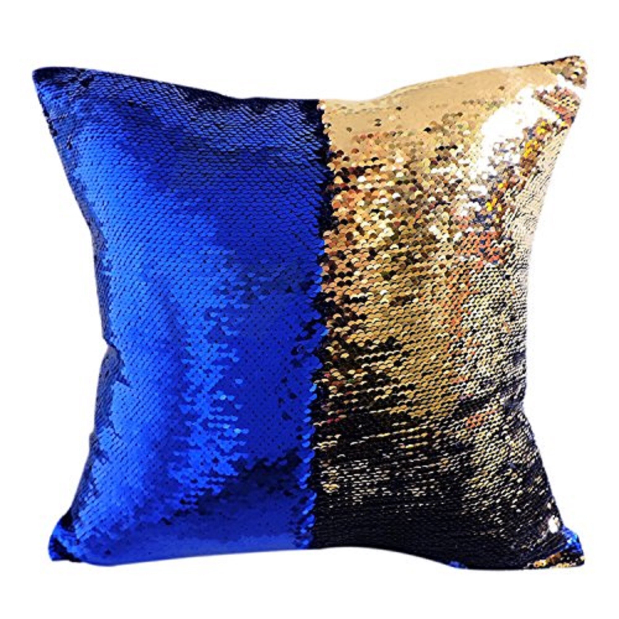 Perna decorativa antistres, model paiete reversibile, 40x40cm, 350 g, culoare albastru cu auriu