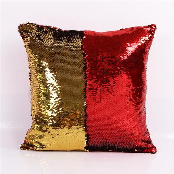 Perna decorativa antistres, 40x40 cm, poliester, model paiete reversibile, rosu cu auriu