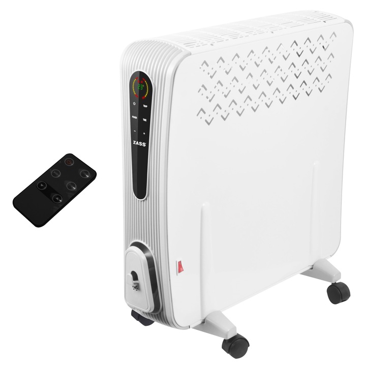 Radiator electric cu convectie Zass ZCR 02, putere 2000W, incalzire prin convectie, 3 trepte, panou digital LED, telecomanda, temporizator