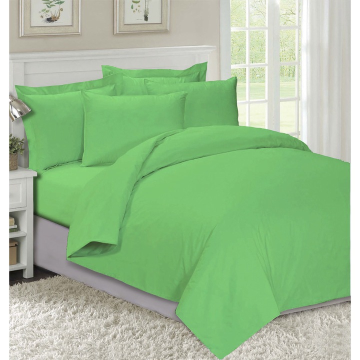 Спално бельо Decona, 100% памук Ранфорс, 1.5 персона, 4 части, Зелен