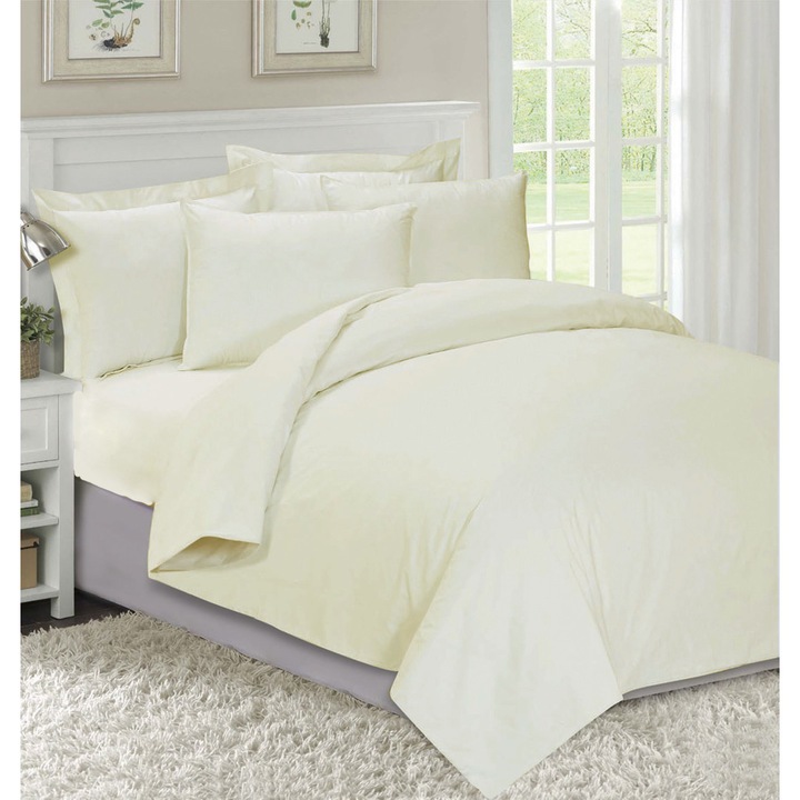 Lenjerie de pat Decona Champagne, 100% bumbac Ranfors, 1,5 persoane, 4 bucati