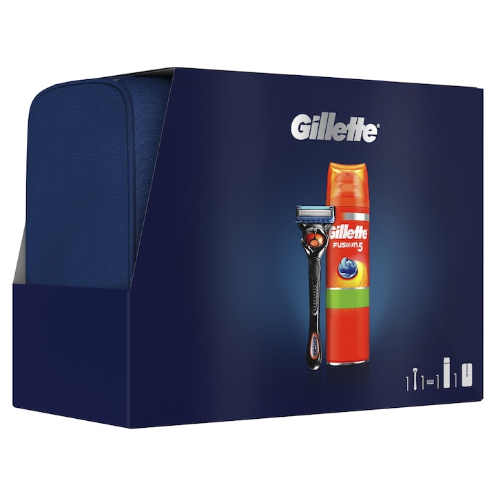 Подаръчен комплект Gillette Fusion5 Proglide: Самобръсначка + Гел за бръснене, 200 мл + Чанта