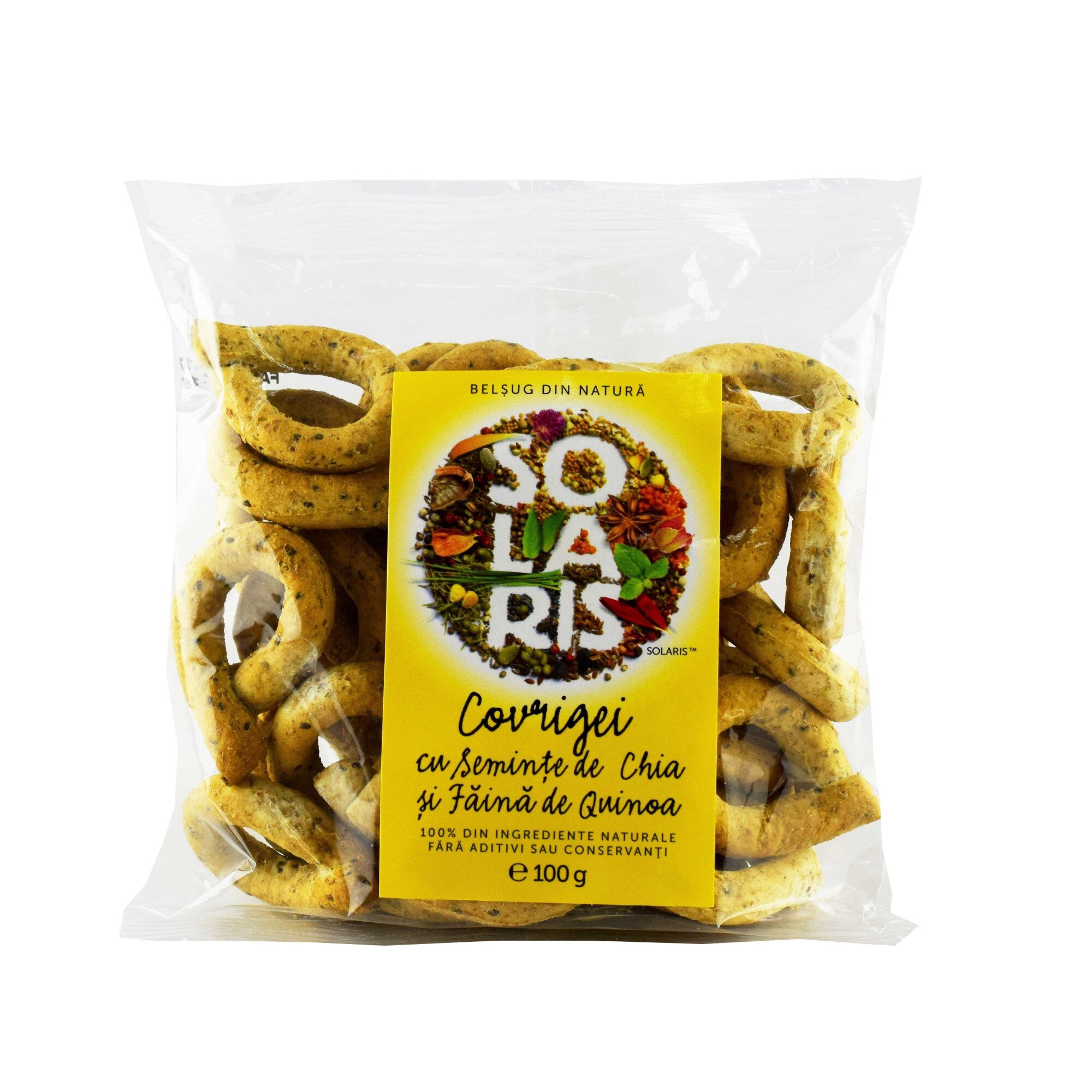 Covrigei Faina Integrala cu Seminte Chia si Faina de Quinoa, Solaris, 100 g