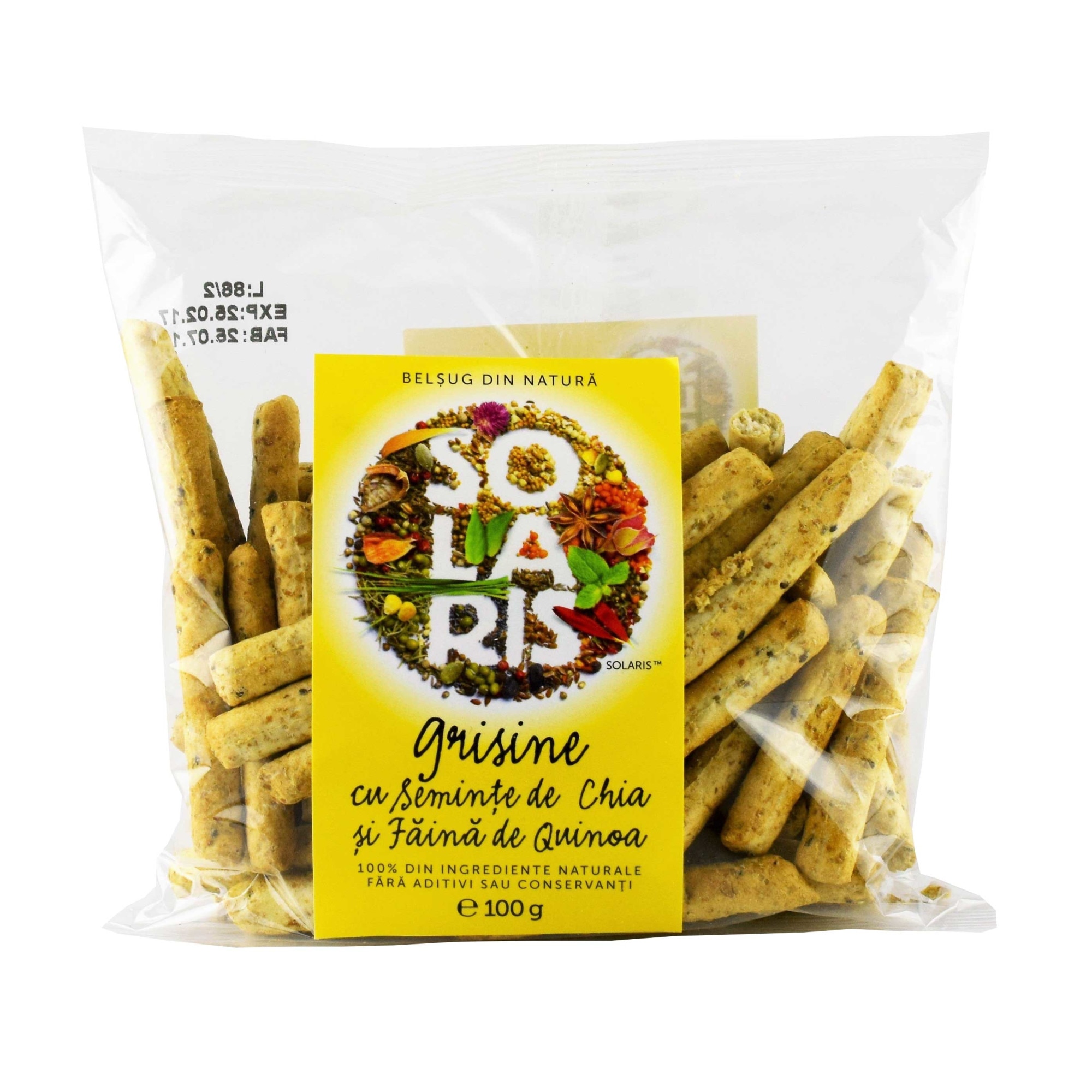Grisine Faina Integrala Cu Seminte Chia Si Faina De Quinoa 100Gr Solaris