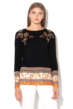 DESIGUAL, Pulover cu aspect 2in1 si insertii brodate Noor, Negru/Oranj, XS DESIGUAL, Pulover cu aspect 2in1 si insertii brodate Noor, Negru/Oranj, XS