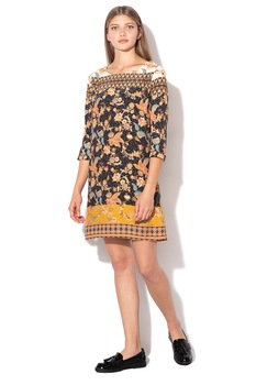 DESIGUAL, Rochie cu maneci 3/4 si croiala in A Paula, Multicolor, S DESIGUAL, Rochie cu maneci 3/4 si croiala in A Paula, Multicolor, S