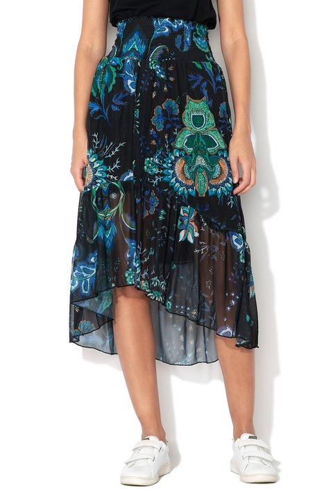 DESIGUAL, Fusta asimetrica, cu model Loreta, Multicolor