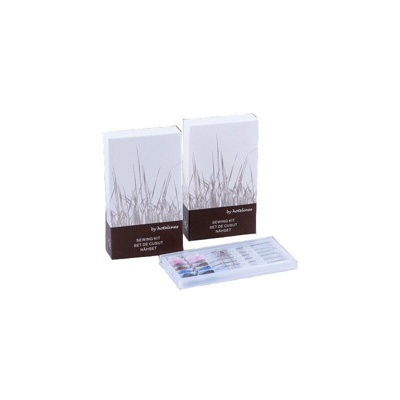 Set 100 bucati trusa cusut pentru hotel,ambalat in cutie carton 'Hotelines' alb-maro,,brand AMS