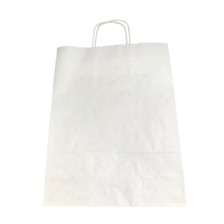 Punga cadou din hartie 25 x 11 x 31 alb, set 10 bucati