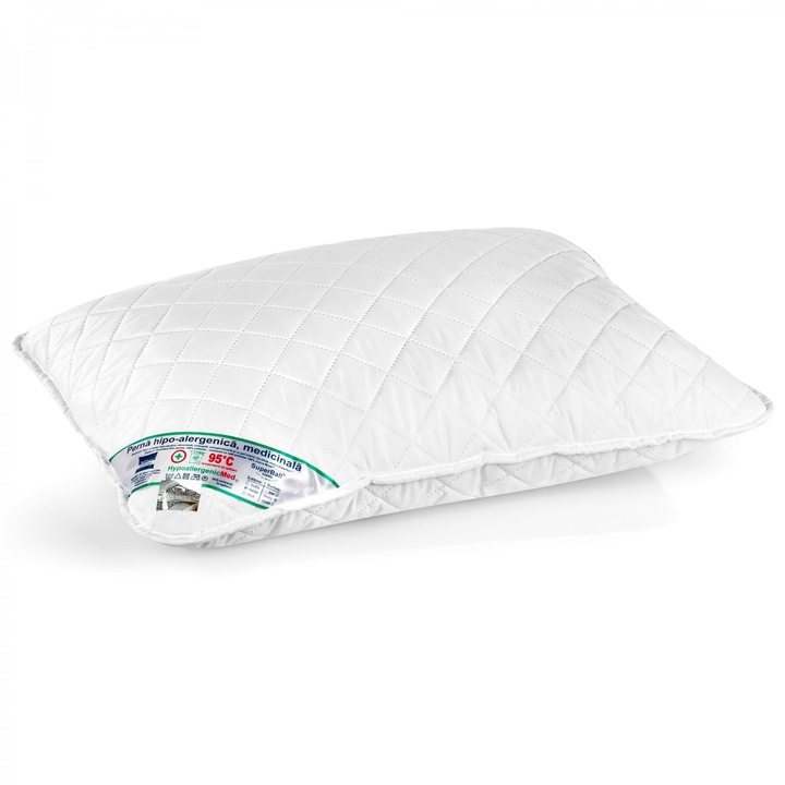 Perna pentru dormit hipoalergenica din poliester + microfibra, alb, 50 x 70 cm
