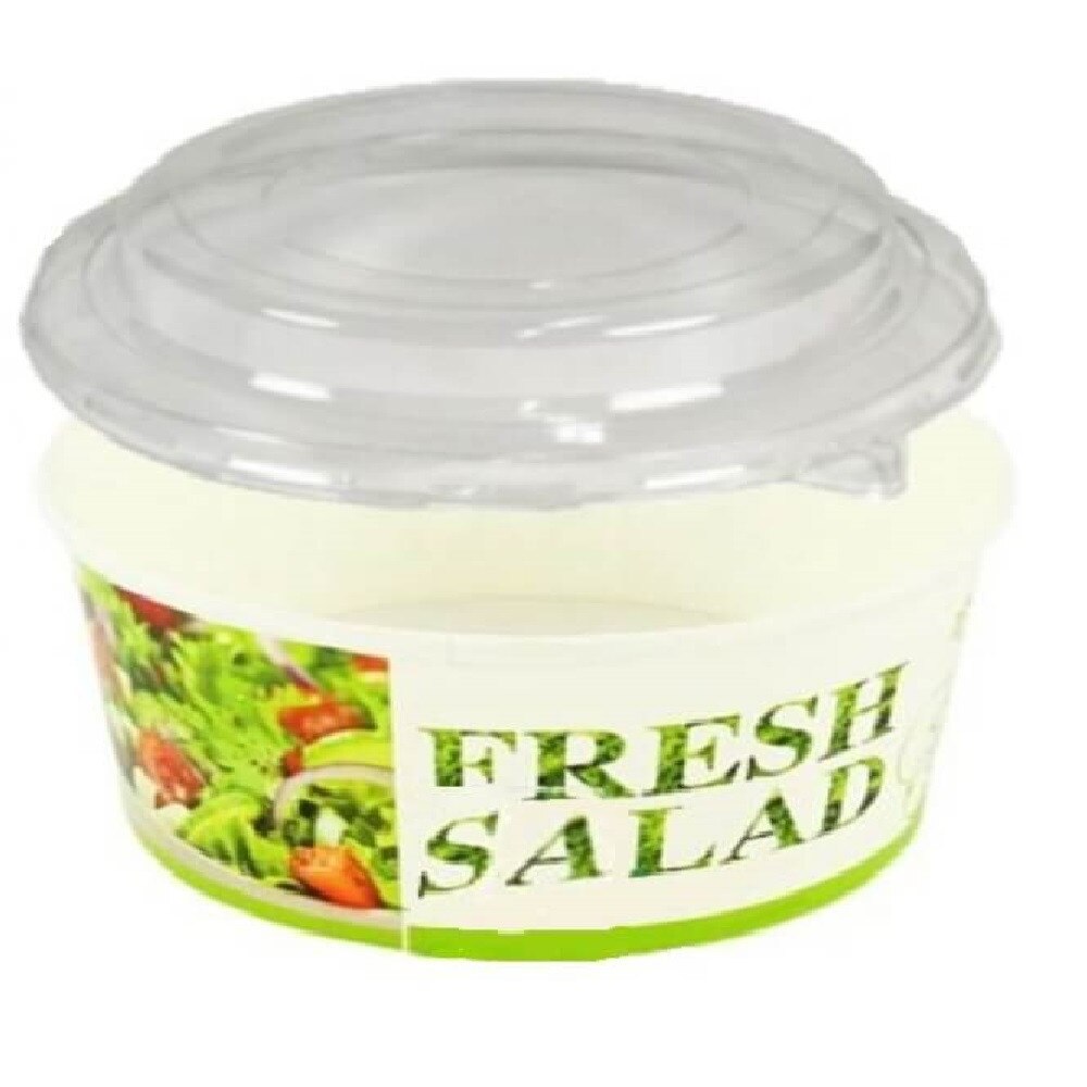 Cutie pentru Salate Verde cu Capac, 750 ml, 50 buc/set, Cutii Salate, Cutie Salate Eco, CartonAlb cu Verde Imprimat