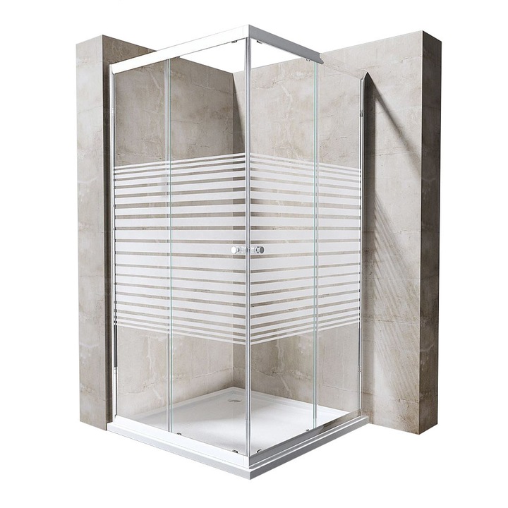 Душ кабина EGO-16, 80х80 см, 2 плъзгащи се врати, Частично пясъкоструен