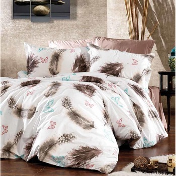 Lenjerie de Pat, Bumbac Ranforce Lux, Model Pene Crem, 2 persoane, 50X70, 220X200 Lenjerie de Pat, Bumbac Ranforce Lux, Model Pene Crem, 2 persoane, 50X70, 220X200
