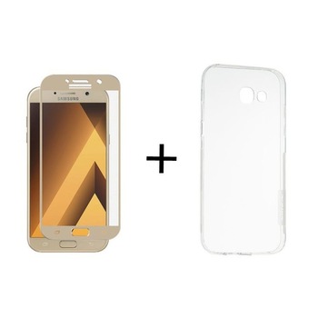 Pachet Folie Sticla 3D Aurie + Husa silicon transparenta Samsung Galaxy A8 Plus 2018 Pachet Folie Sticla 3D Aurie + Husa silicon transparenta Samsung Galaxy A8 Plus 2018