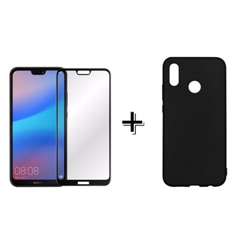 Pachet Folie Sticla Full Glue Negru + Husa silicon Neagra Huawei P20 Pachet Folie Sticla Full Glue Negru + Husa silicon Neagra Huawei P20