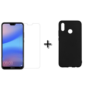 Pachet Folie Sticla + Husa silicon Neagra Huawei P20 LITE Pachet Folie Sticla + Husa silicon Neagra Huawei P20 LITE