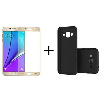 Pachet Folie Sticla 3D Aurie + Husa silicon Neagra Samsung Galaxy J3 2016 Pachet Folie Sticla 3D Aurie + Husa silicon Neagra Samsung Galaxy J3 2016