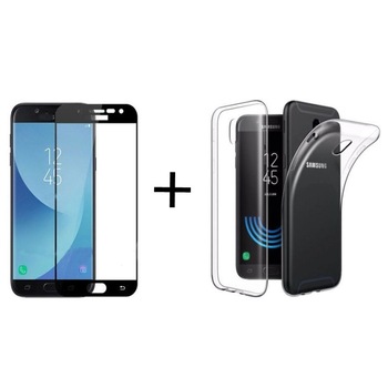 Pachet Folie Sticla Full Glue Negru + Husa silicon transparenta Samsung Galaxy J3 2017 Pachet Folie Sticla Full Glue Negru + Husa silicon transparenta Samsung Galaxy J3 2017