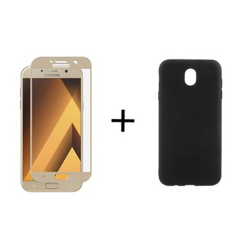 Pachet Folie Sticla 3D Aurie + Husa silicon Neagra Samsung Galaxy J5 2017 Pachet Folie Sticla 3D Aurie + Husa silicon Neagra Samsung Galaxy J5 2017