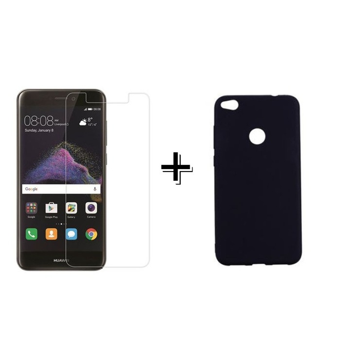 Пакет Фолио Стъкло + Черен Силиконов Кейс Huawei P8/P9 LITE 2017г