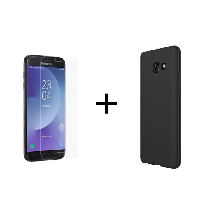 Pachet Folie Sticla + Husa silicon Neagra Samsung Galaxy A3 2017