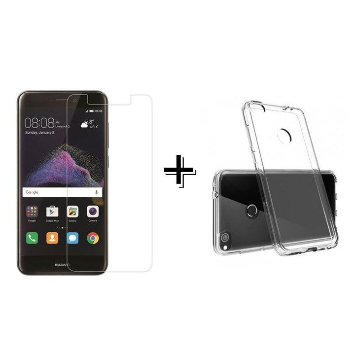 Pachet Folie Sticla + Husa silicon transparenta Huawei P8/P9 LITE 2017