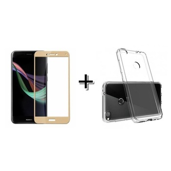 Pachet Folie Sticla Full Glue Aurie + Husa silicon transparenta Huawei P8/P9 LITE 2017 Pachet Folie Sticla Full Glue Aurie + Husa silicon transparenta Huawei P8/P9 LITE 2017