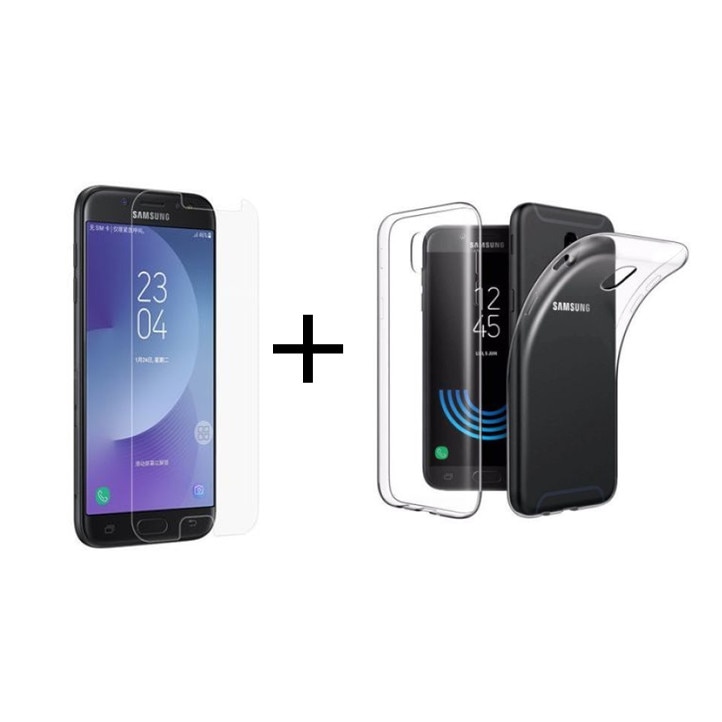 Pachet Folie Sticla + Husa silicon transparenta Samsung Galaxy J5 2017