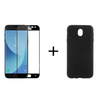 Pachet Folie Sticla Full Glue Negru + Husa silicon Neagra Samsung Galaxy J3 2017 Pachet Folie Sticla Full Glue Negru + Husa silicon Neagra Samsung Galaxy J3 2017