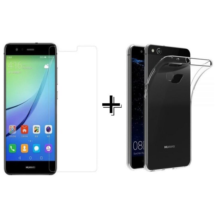 Pachet Folie Sticla + Husa silicon transparenta Huawei P10 LITE