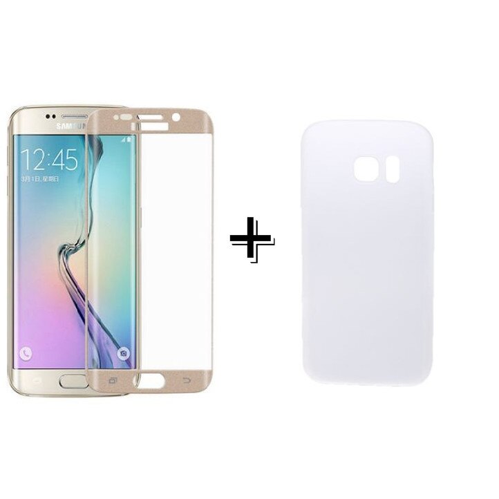 Pachet Folie Sticla 3D Gold + Husa silicon Transparenta Samsung Galaxy S6 Edge