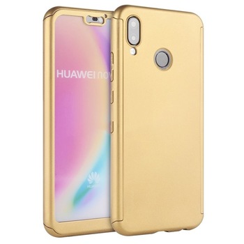Husa Full Cover 360° (fata + spate + geam sticla) pentru Huawei P20 Lite, Gold Husa Full Cover 360° (fata + spate + geam sticla) pentru Huawei P20 Lite, Gold