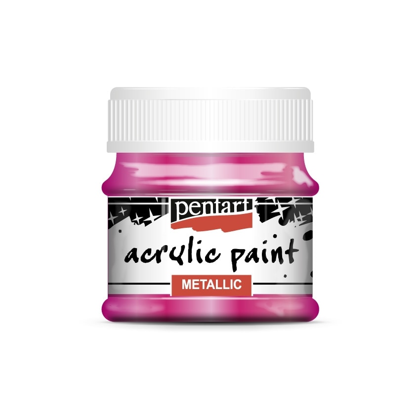 Vopsea acrilica metalizata pe baza de apa Pentart - magenta, 50 ml