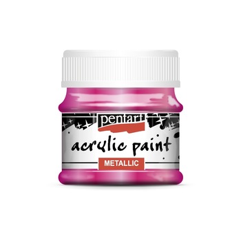 Vopsea acrilica metalizata pe baza de apa Pentart - magenta, 50 ml Vopsea acrilica metalizata pe baza de apa Pentart - magenta, 50 ml