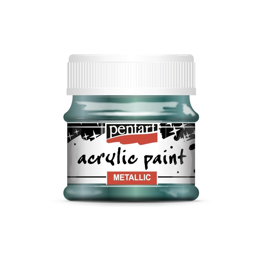 Vopsea acrilica metalizata pe baza de apa Pentart - verde albastrui, 50 ml