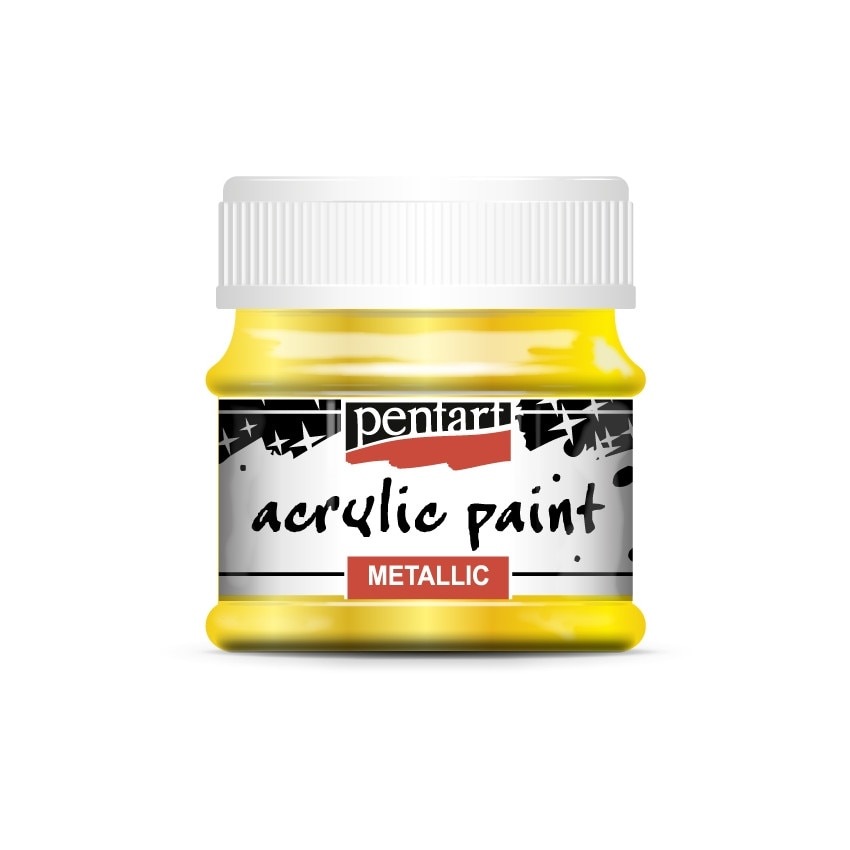 Vopsea acrilica metalizata pe baza de apa Pentart - galben, 50 ml
