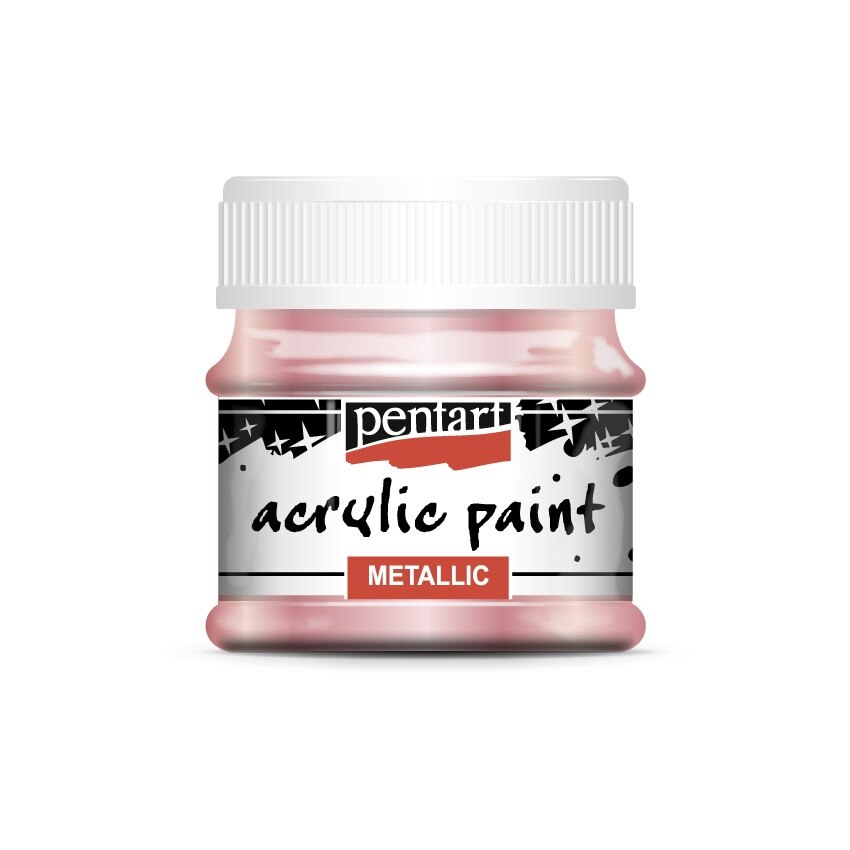 Vopsea acrilica metalizata pe baza de apa Pentart - roz, 50 ml