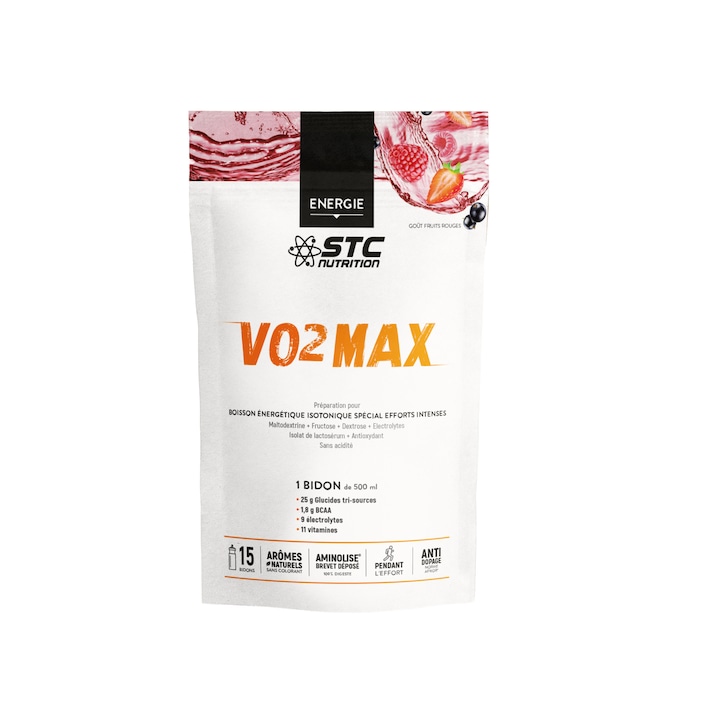 Интензивна енергизираща добавка VO2 Max бутилка 525g червени плодове, изотонична напитка с витамини за спортисти