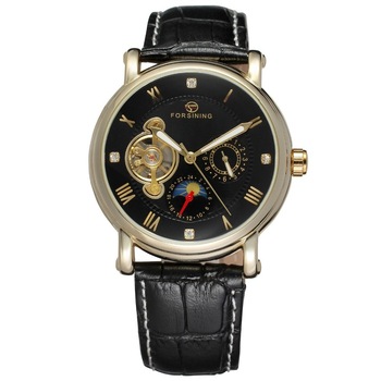 Ceas Forsining barbatesc cu Moon Phase (arata noapte/zi), curea din piele neagra, calendar complet, mecanism automatic-mecanic, stil Fashion + cutie cadou Ceas Forsining barbatesc cu Moon Phase (arata noapte/zi), curea din piele neagra, calendar complet, mecanism automatic-mecanic, stil Fashion + cutie cadou