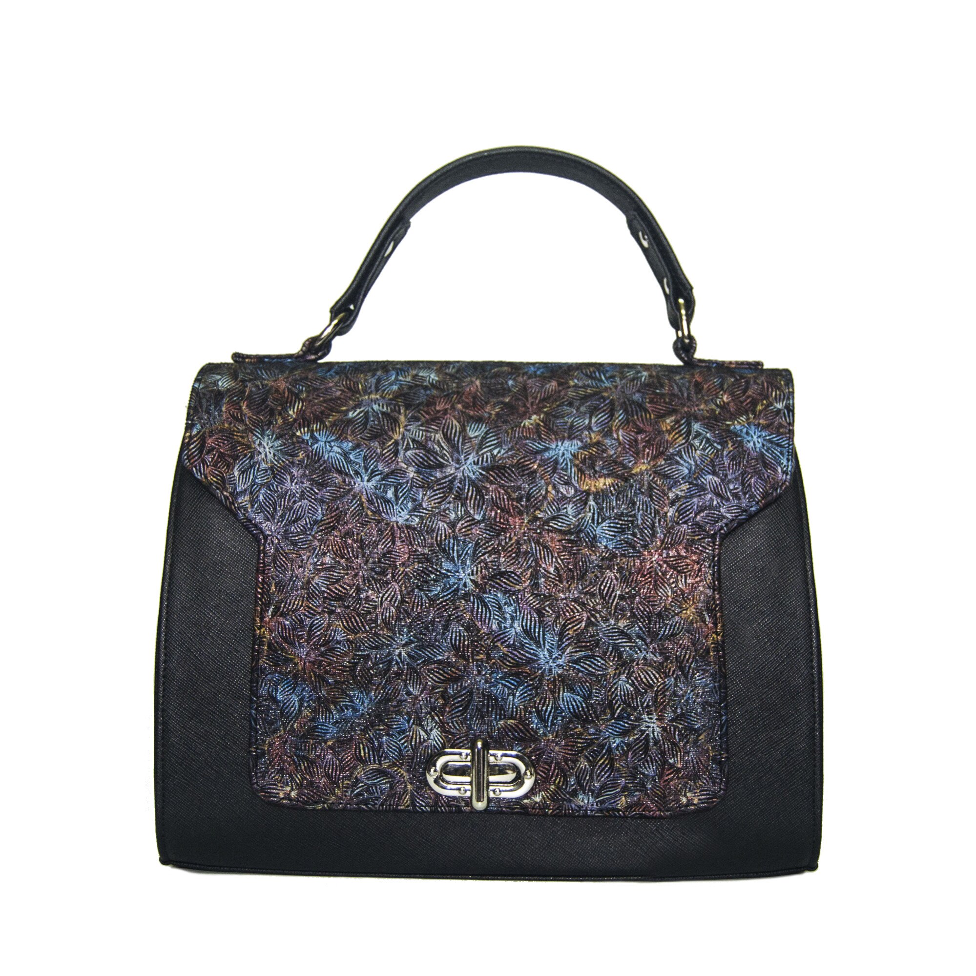 Geanta dama,Zea,piele naturala,neagra floral