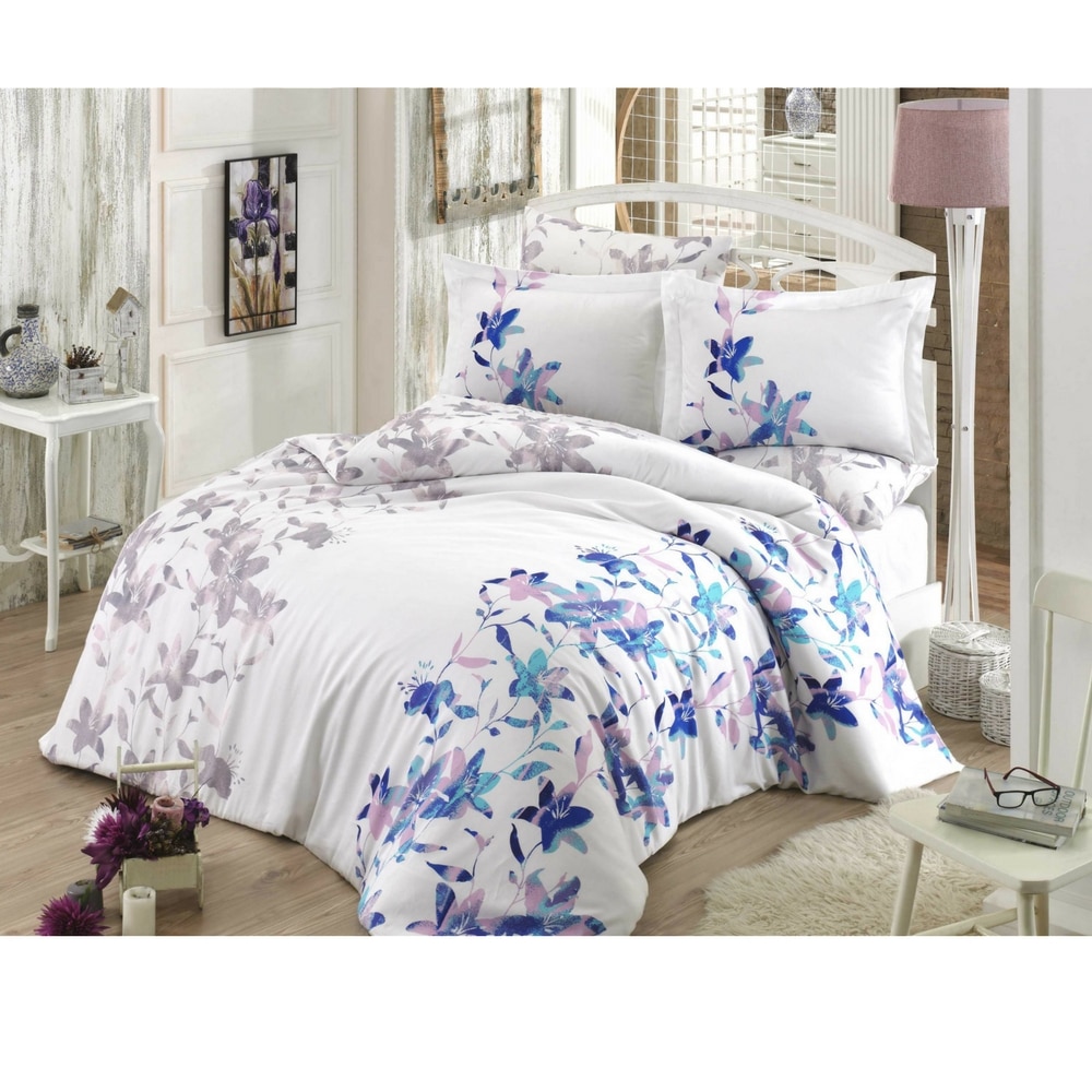 Lenjerie de pat bumbac satinat Hobby LUCIA TURQOAZ, lenjerie pat dublu, 6 piese, 200x220 / 50x70, 100% bumbac