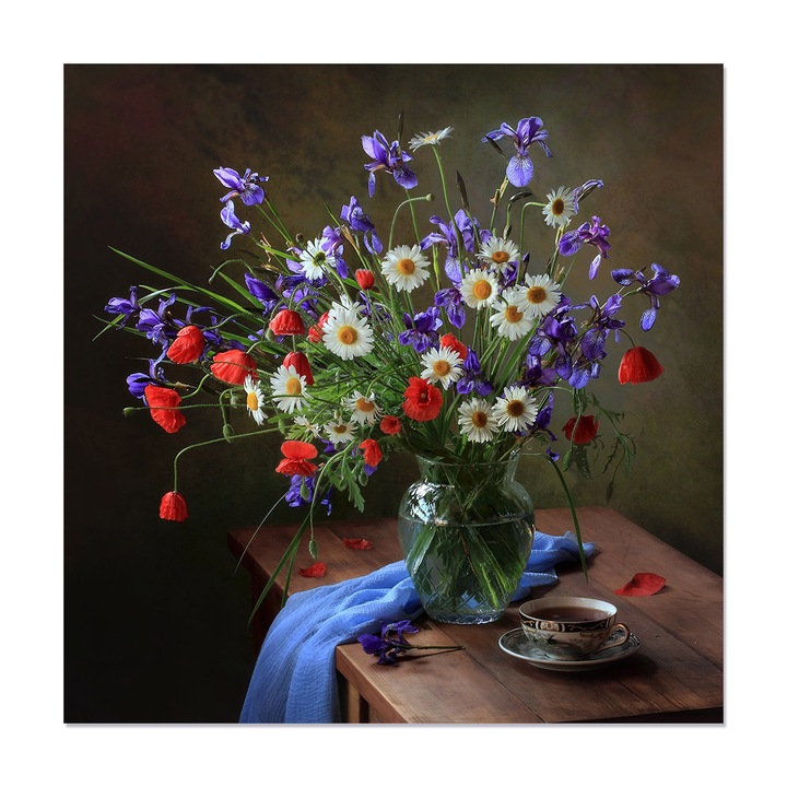 Virág, Margaréta, Liliom, Pipacs - Vászonkép, 100 x 100 cm