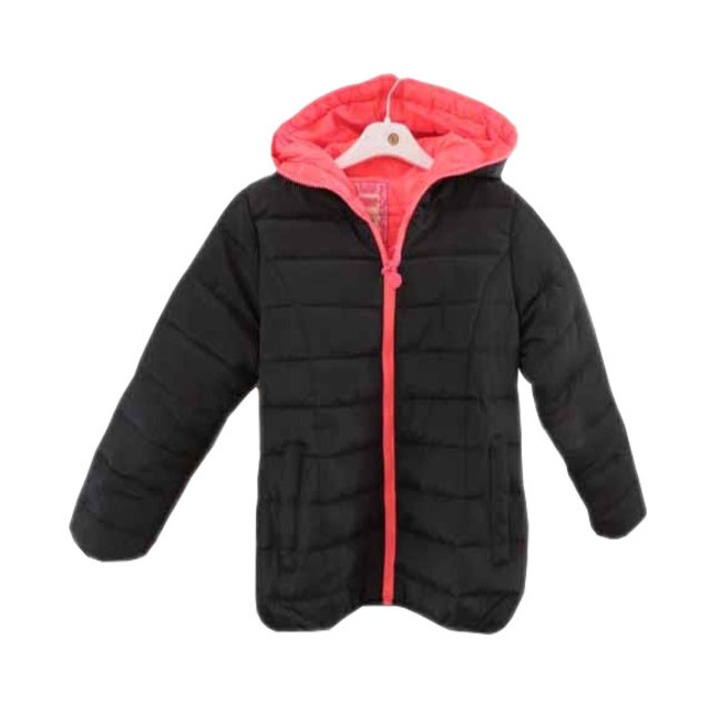 Kapucnis téli kabát, fekete neon rózsaszínnel, lányok, 98-104 cm, 3-4 év