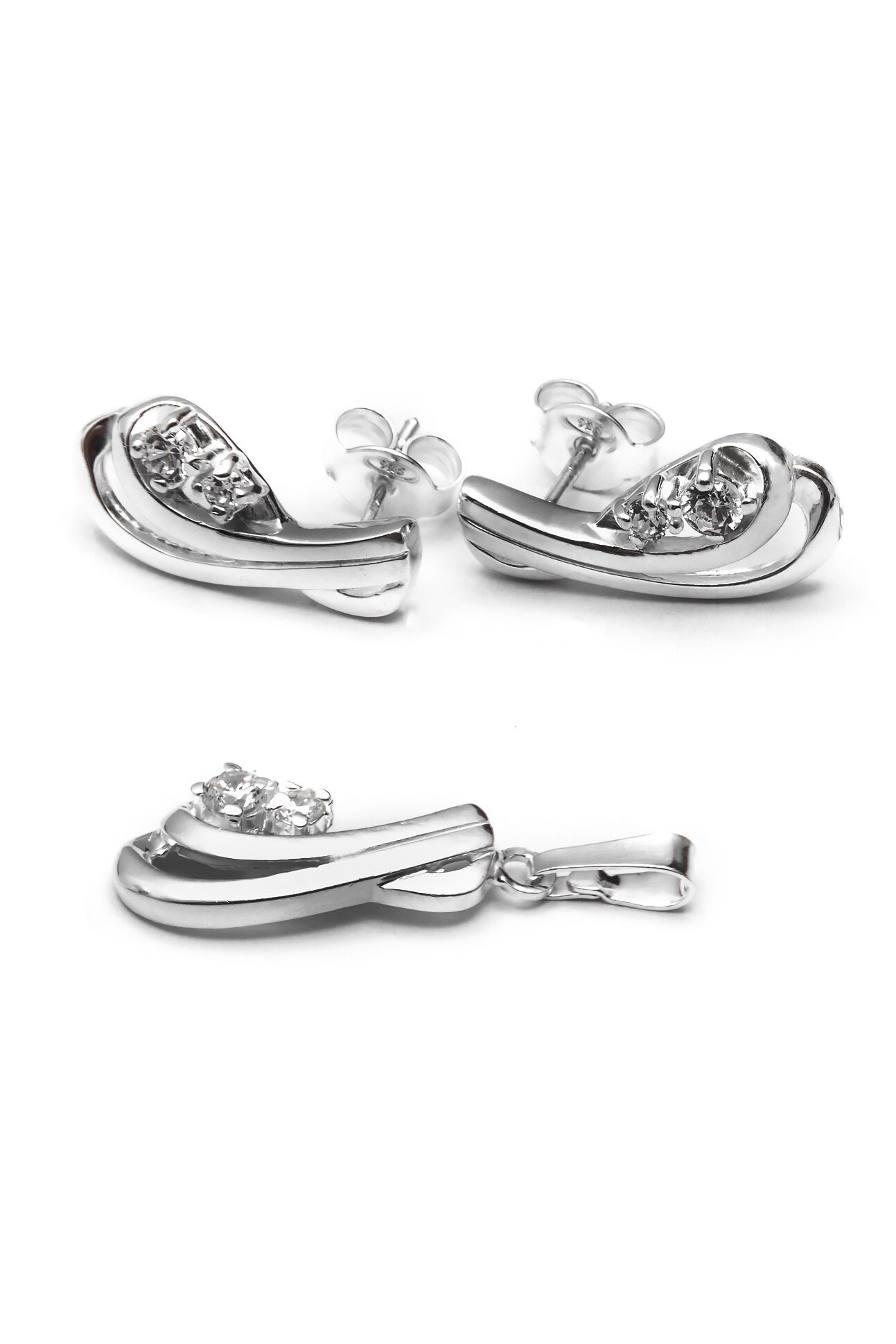 Set cercei si pandantiv din argint 925,Eurosilver,cu zirconiu de 4 mm,alb