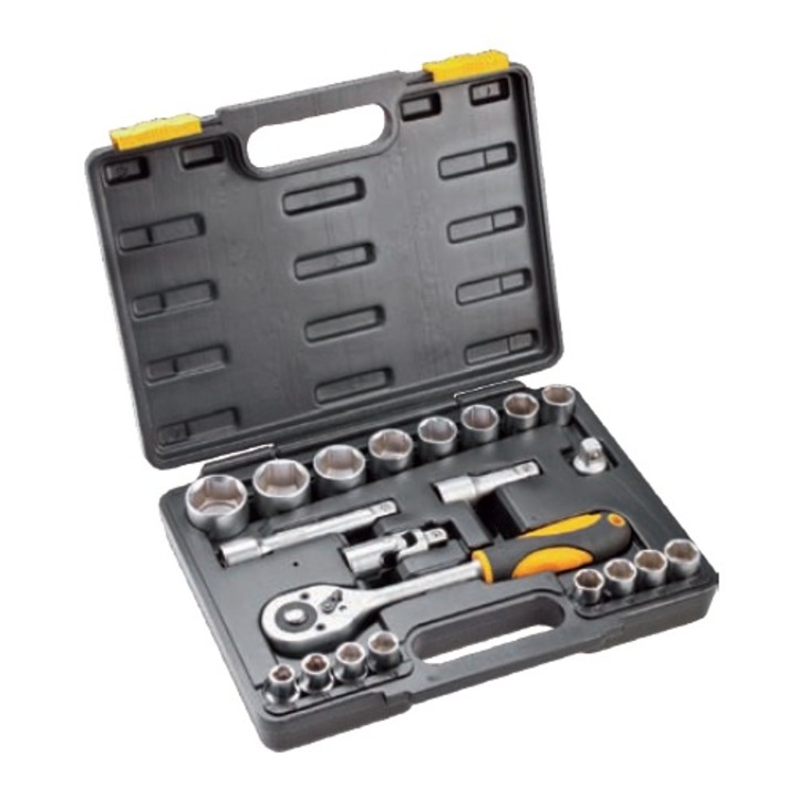 Set Chei tubulare + Accesorii, Topex, 21 piese, Argintiu